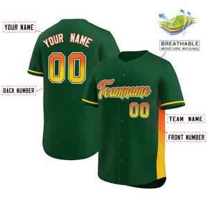 Custom Green Orange-Gold Personalized Gradient Font And Side Design Authentic Baseball Jersey