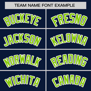 Custom Navy Neon Green-White Stripe Fashion Raglan Sleeves Authentic Baseball Jersey