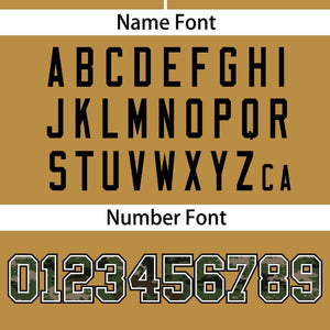 Custom Old Gold Personalized Camo Font Authentic Baseball Jersey