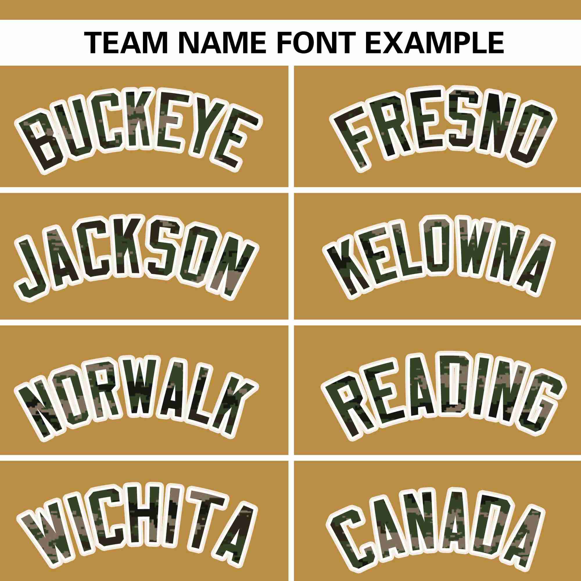 Custom Old Gold Personalized Camo Font Authentic Baseball Jersey