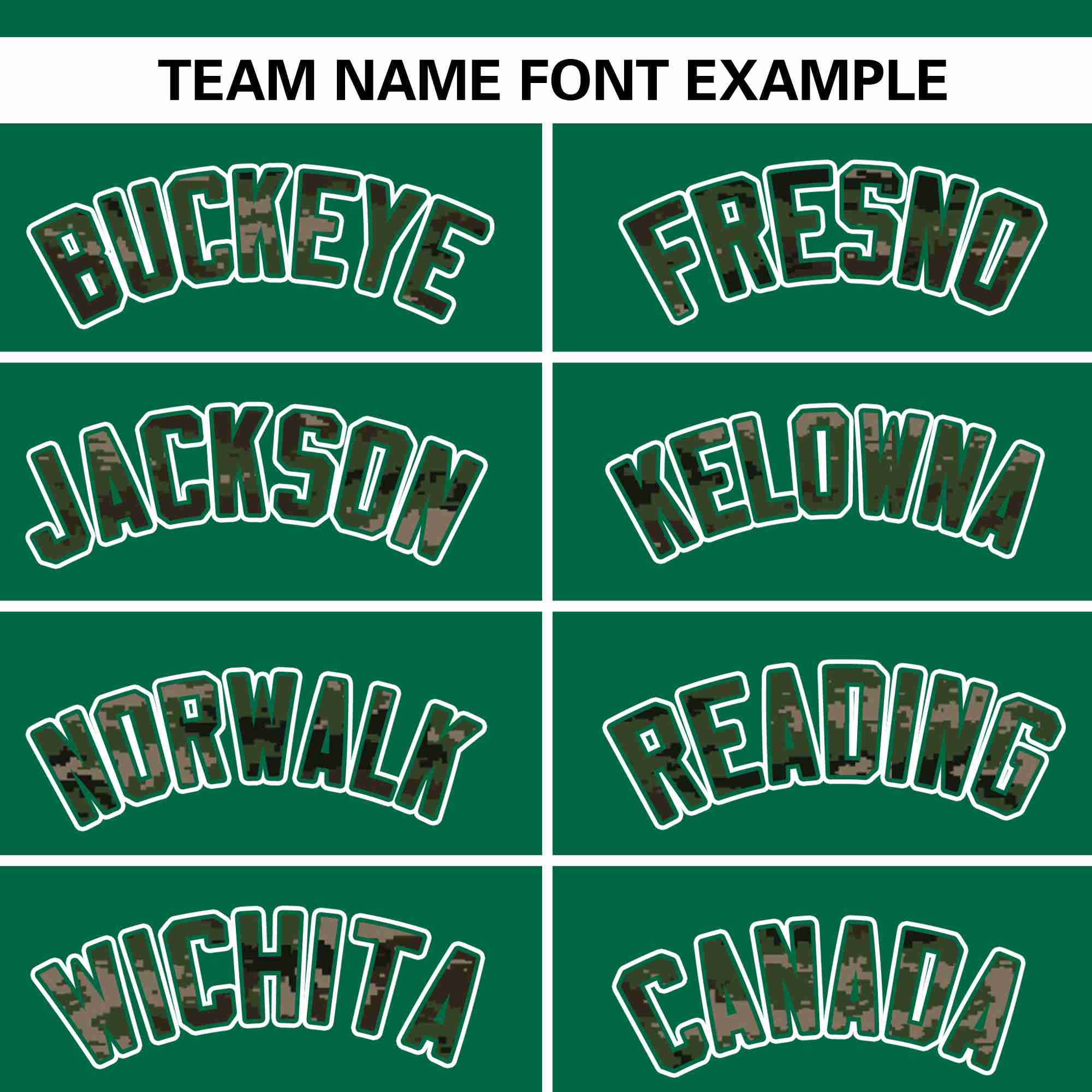 Custom Kelly Green Personalized Camo Font Authentic Baseball Jersey