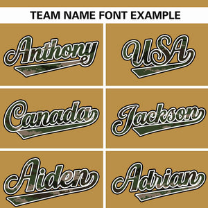 Custom Old Gold Personalized Camo Font Authentic Baseball Jersey