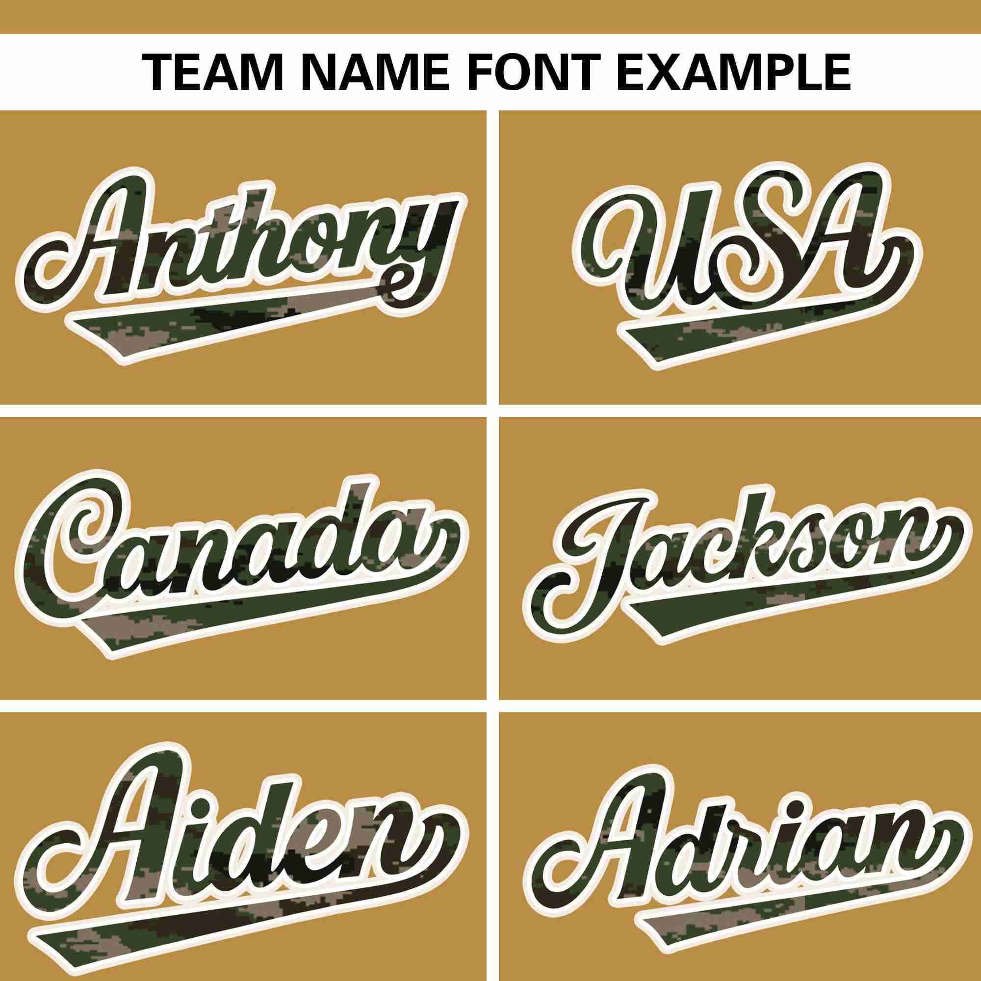 Custom Old Gold Personalized Camo Font Authentic Baseball Jersey