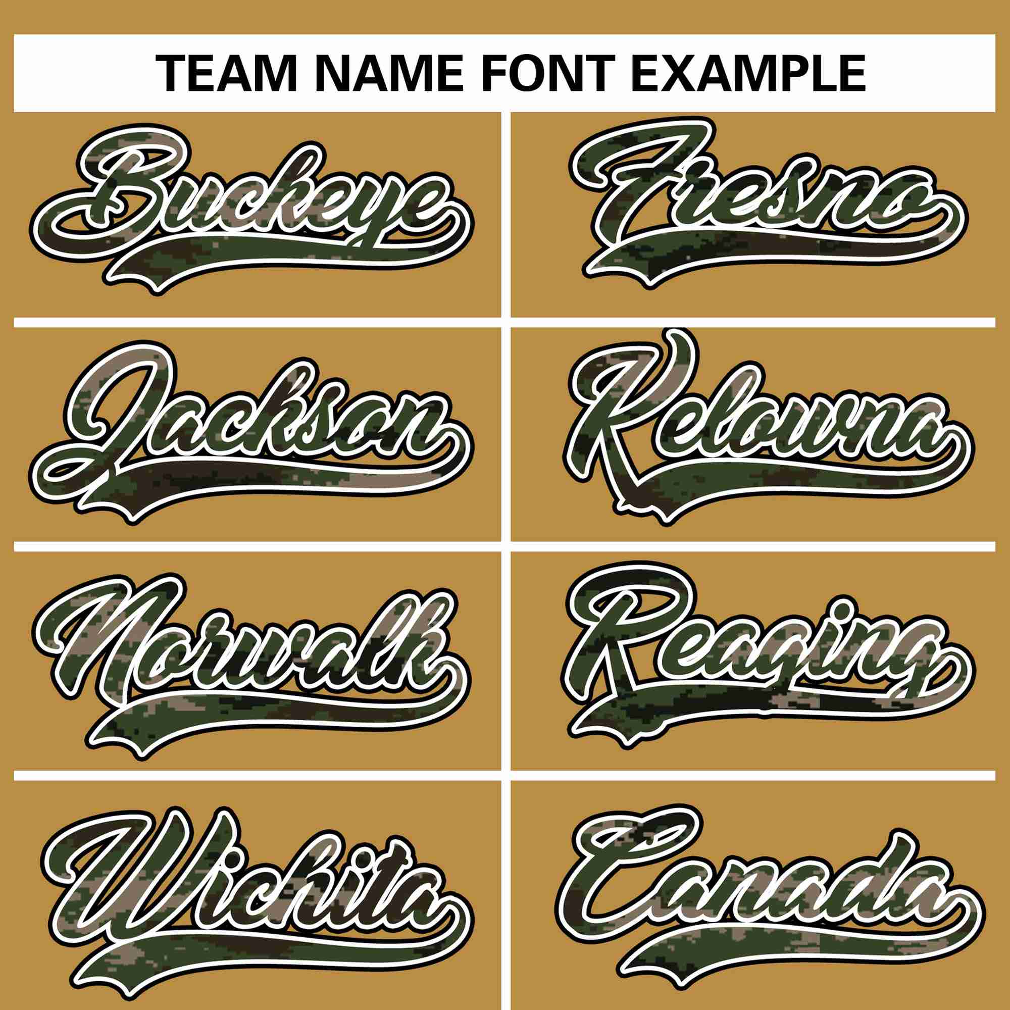 Custom Old Gold Personalized Camo Font Authentic Baseball Jersey