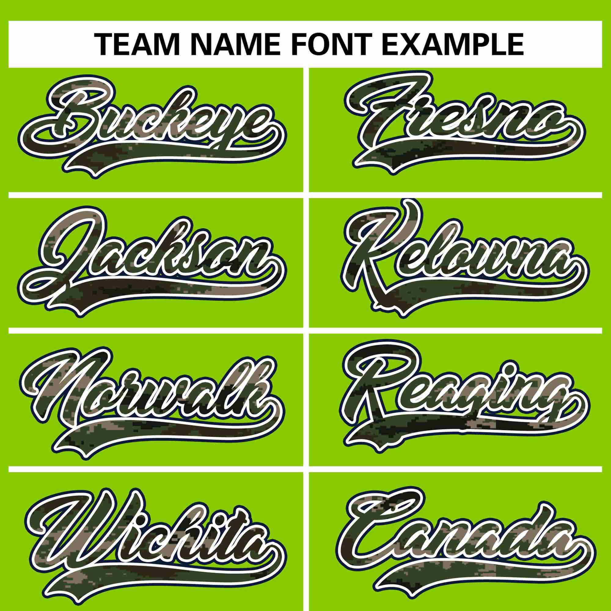 Custom Neon Green Personalized Camo Font Authentic Baseball Jersey