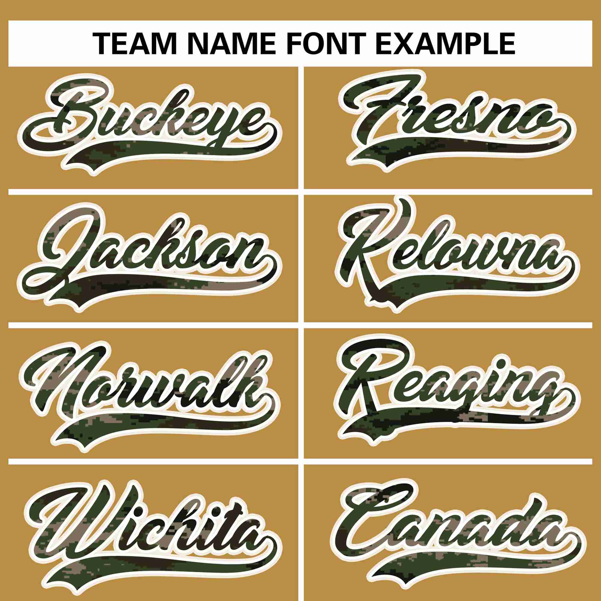 Custom Old Gold Personalized Camo Font Authentic Baseball Jersey