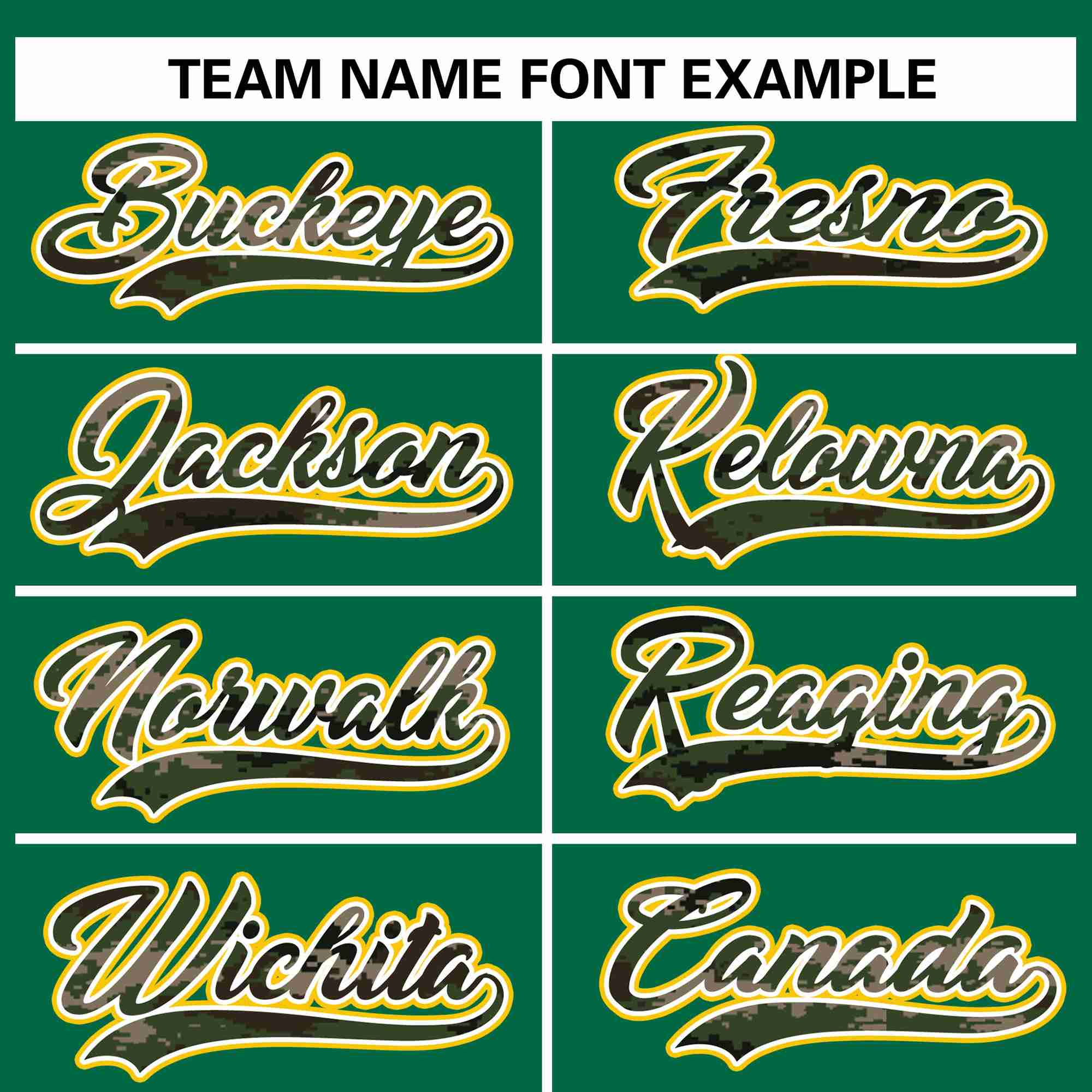 Custom Kelly Green Personalized Camo Font Authentic Baseball Jersey