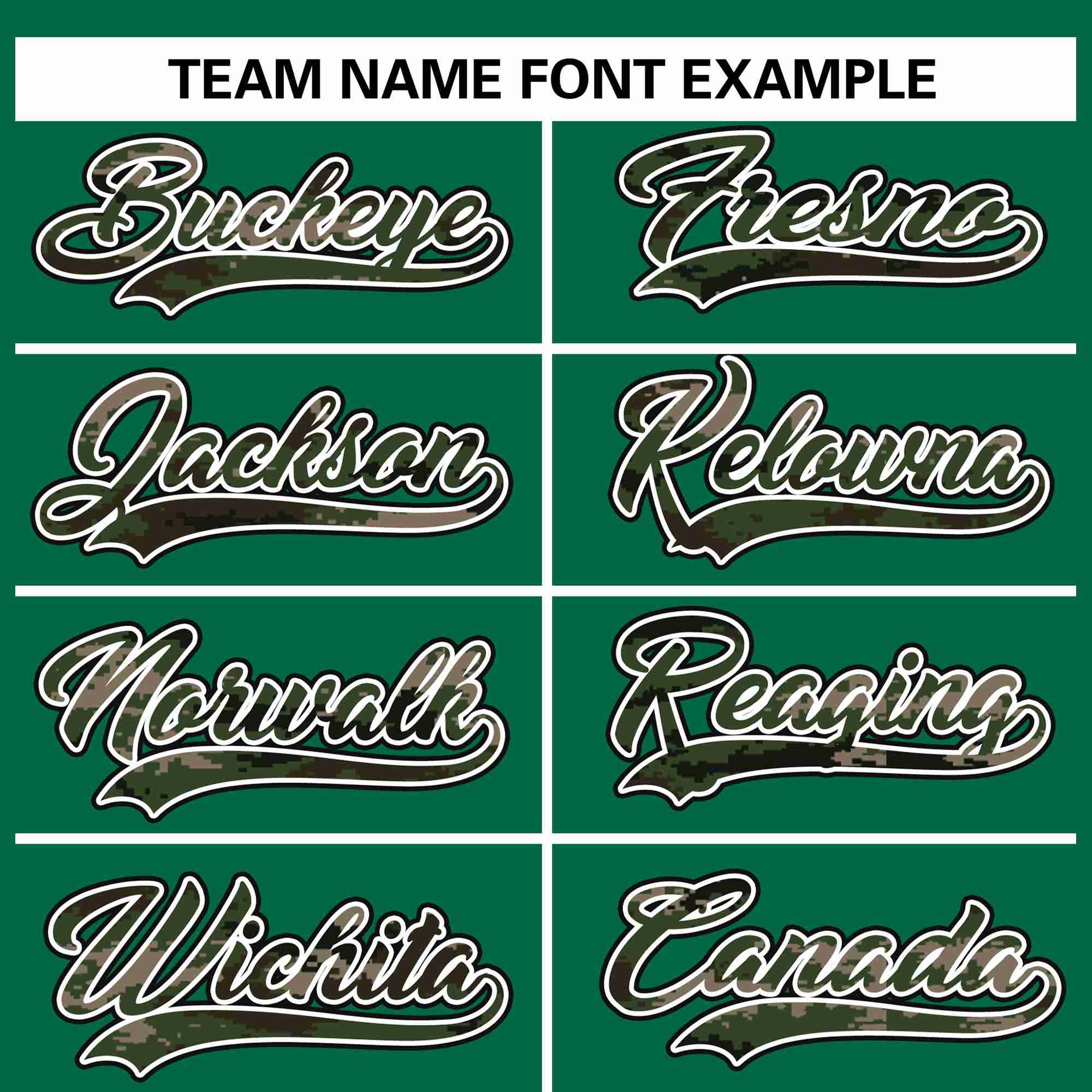 Custom Kelly Green Personalized Camo Font Authentic Baseball Jersey