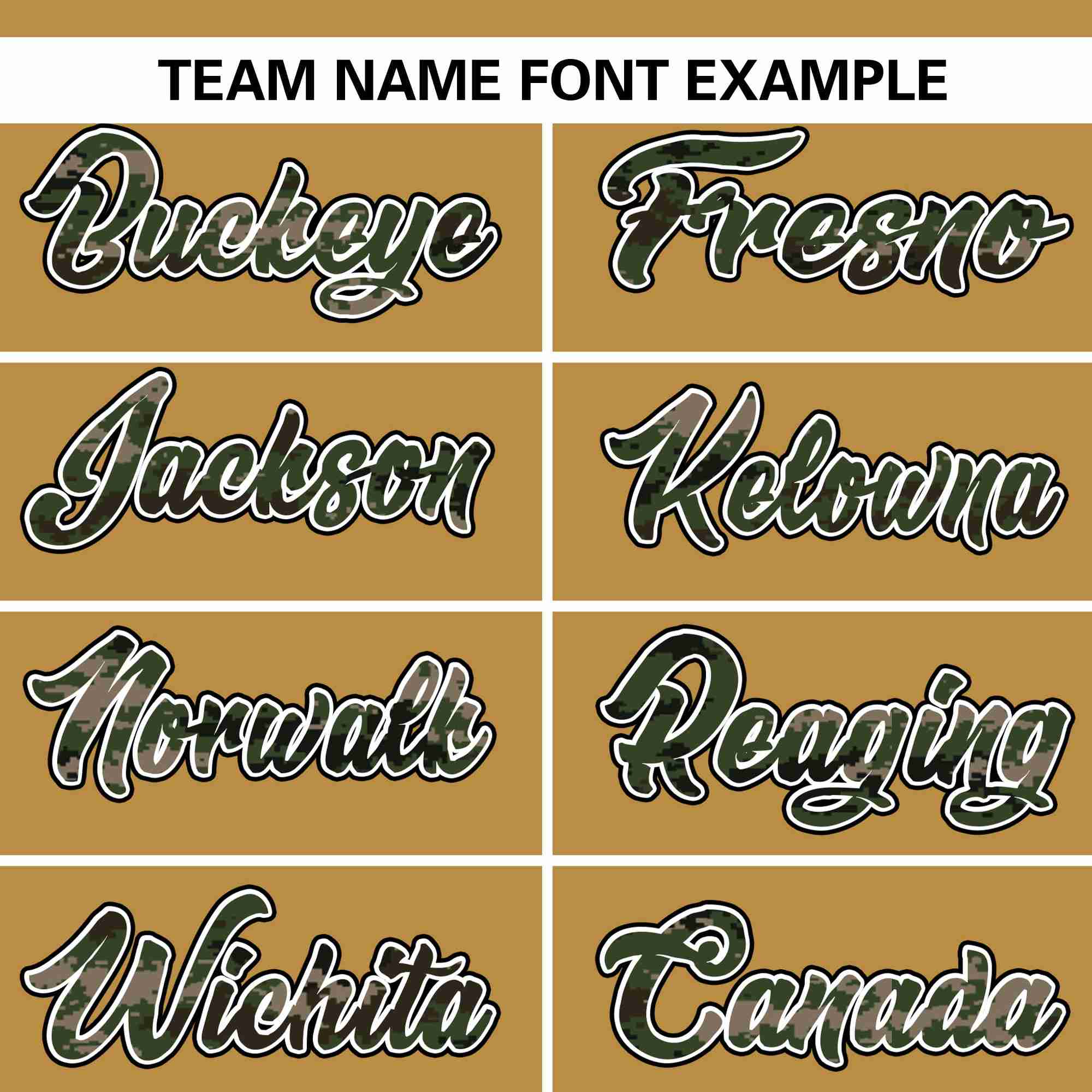 Custom Old Gold Personalized Camo Font Authentic Baseball Jersey