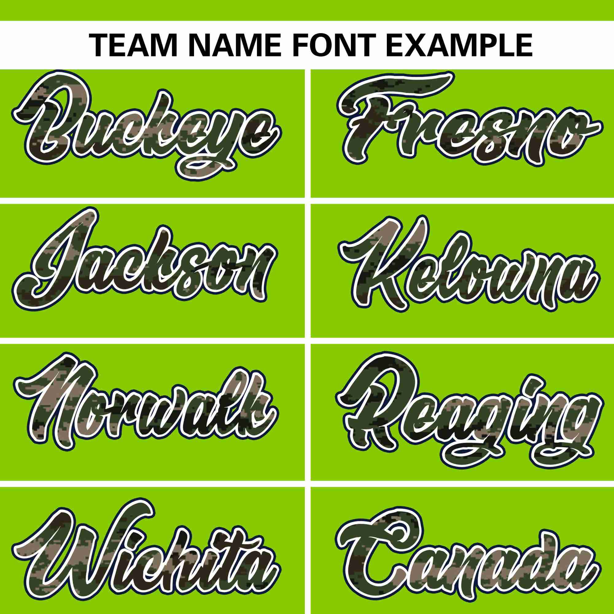 Custom Neon Green Personalized Camo Font Authentic Baseball Jersey