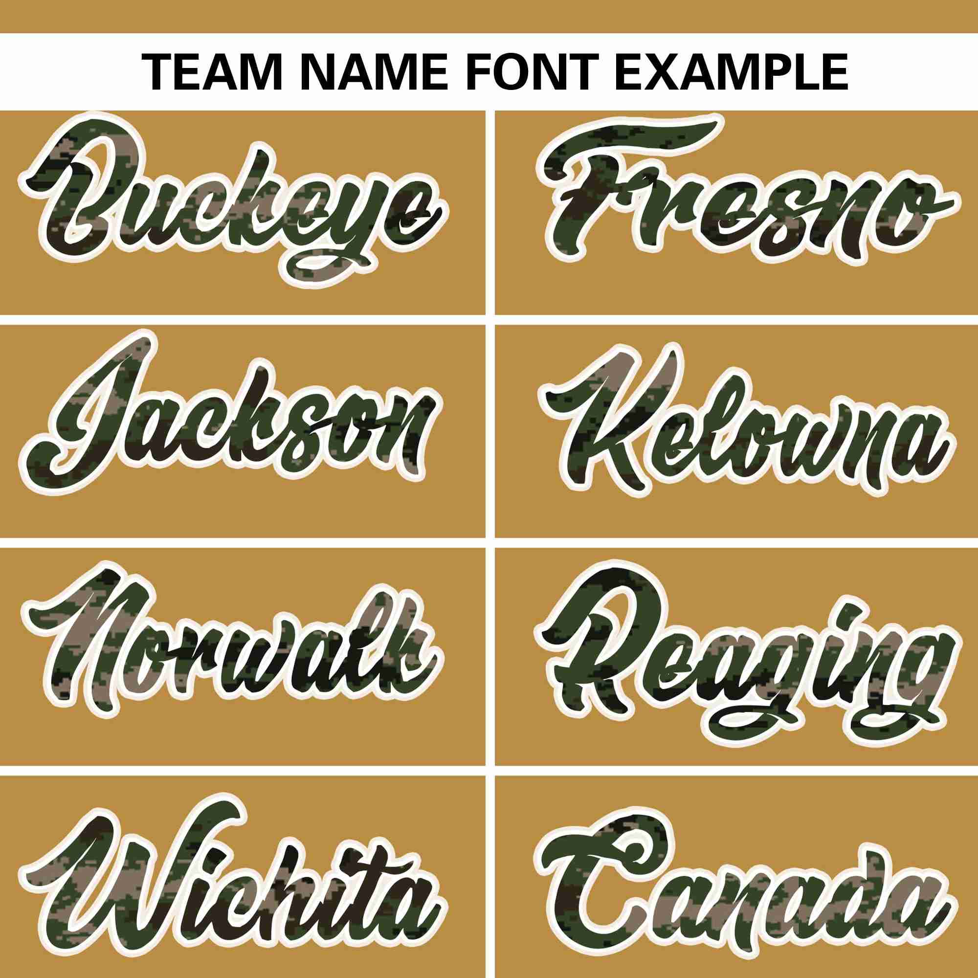 Custom Old Gold Personalized Camo Font Authentic Baseball Jersey