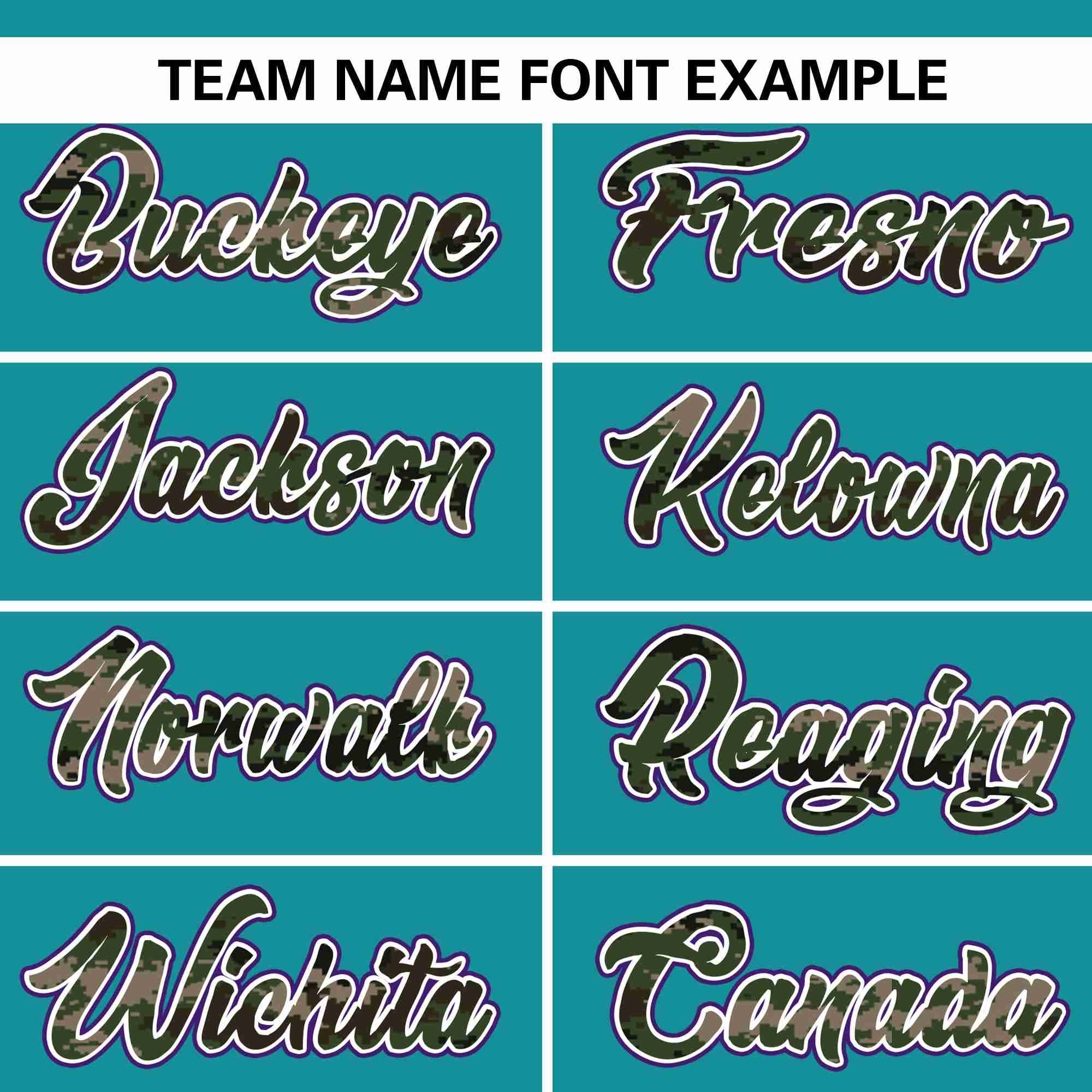 Custom Teal Personalized Camo Font Authentic Baseball Jersey