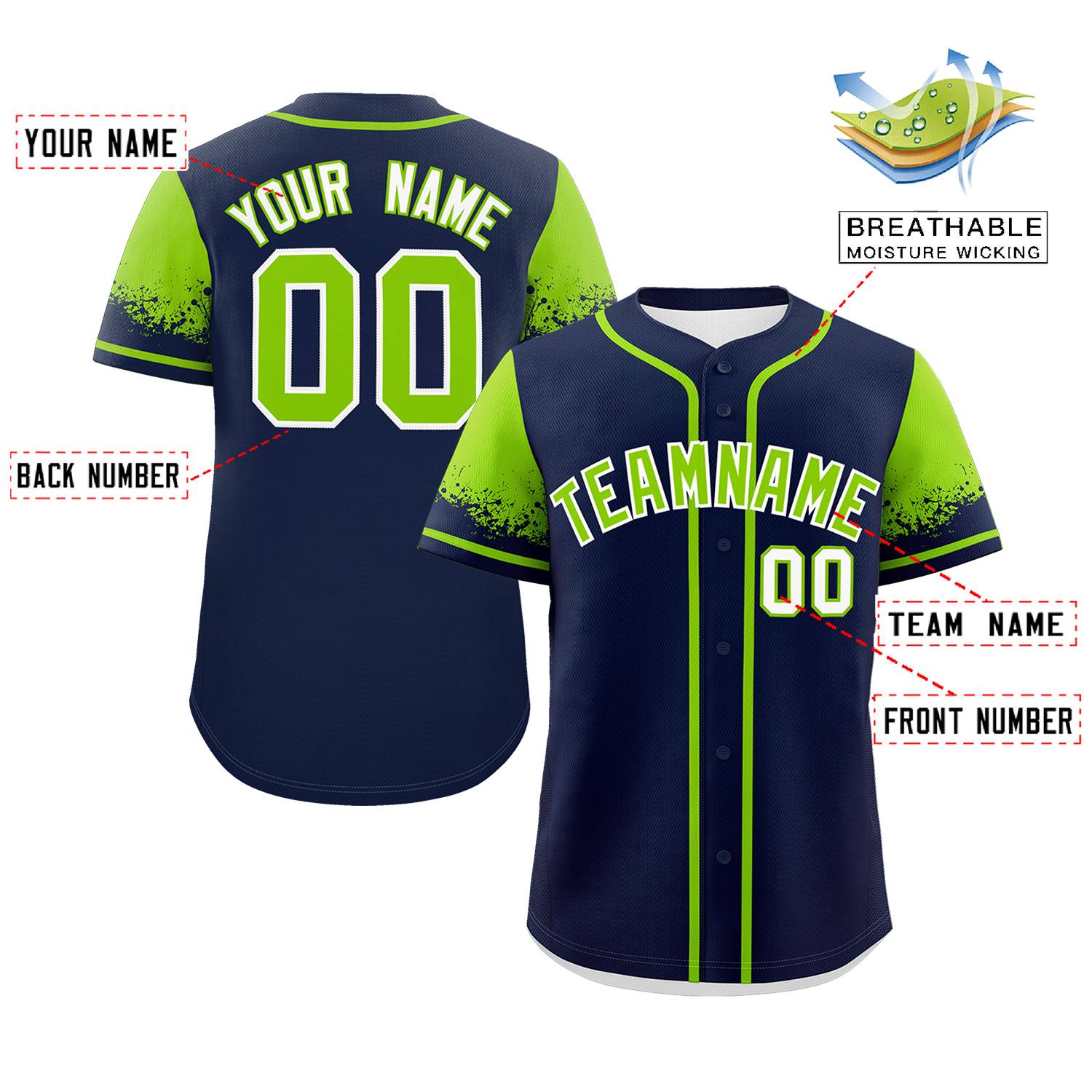 Custom Navy Neon Green Personalized Raglan Sleeves Design Authentic Baseball Jersey