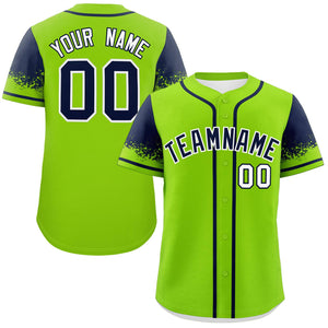 Custom Neon Green Navy Personalized Raglan Sleeves Design Authentic Baseball Jersey