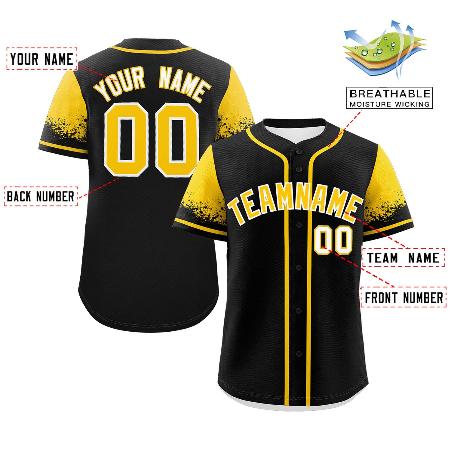 Custom Black Gold Personalized Raglan Sleeves Design Authentic Baseball Jersey