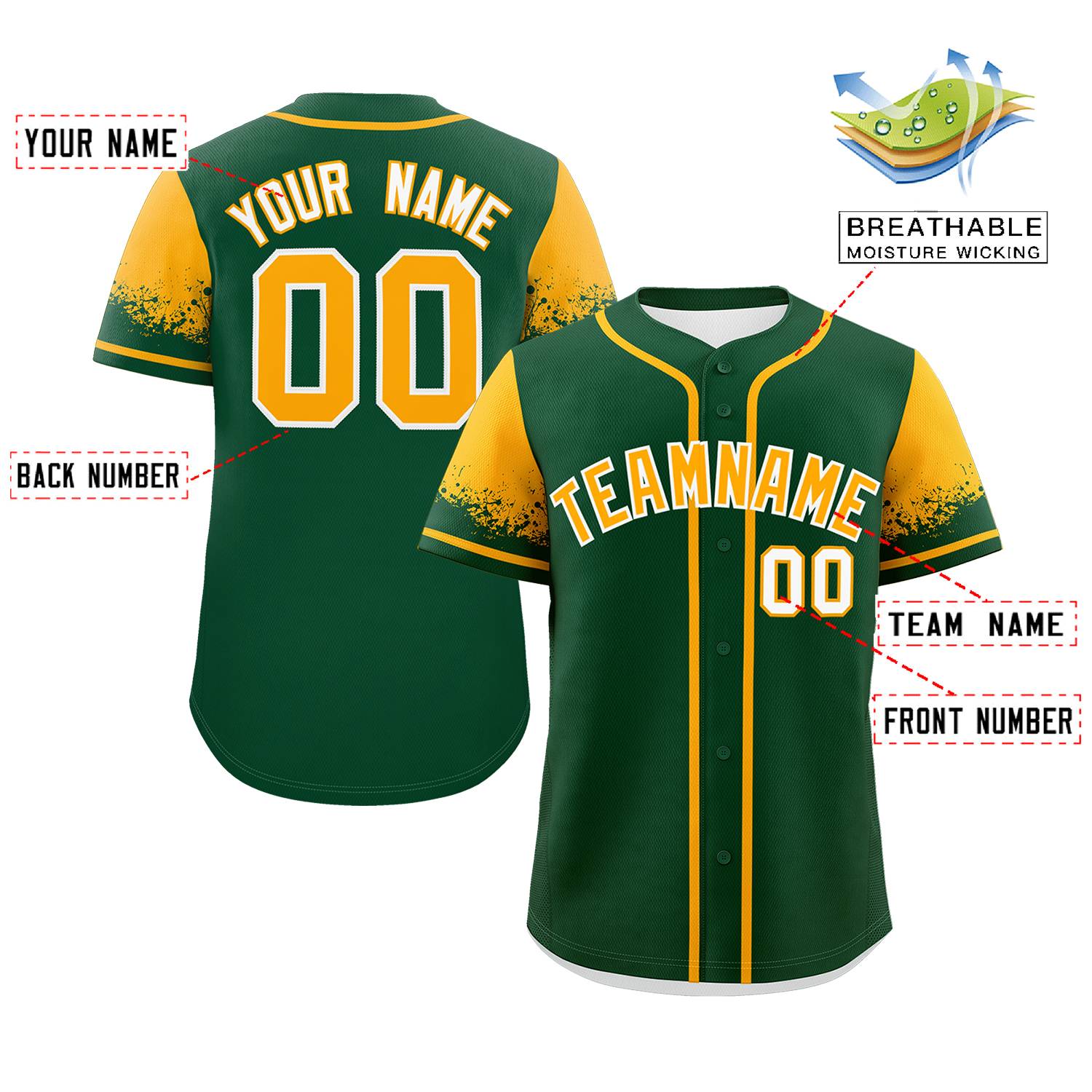 Custom Green Yellow Personalized Raglan Sleeves Design Authentic Baseball Jersey