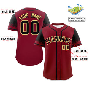 Custom Crimson Black Personalized Raglan Sleeves Design Authentic Baseball Jersey