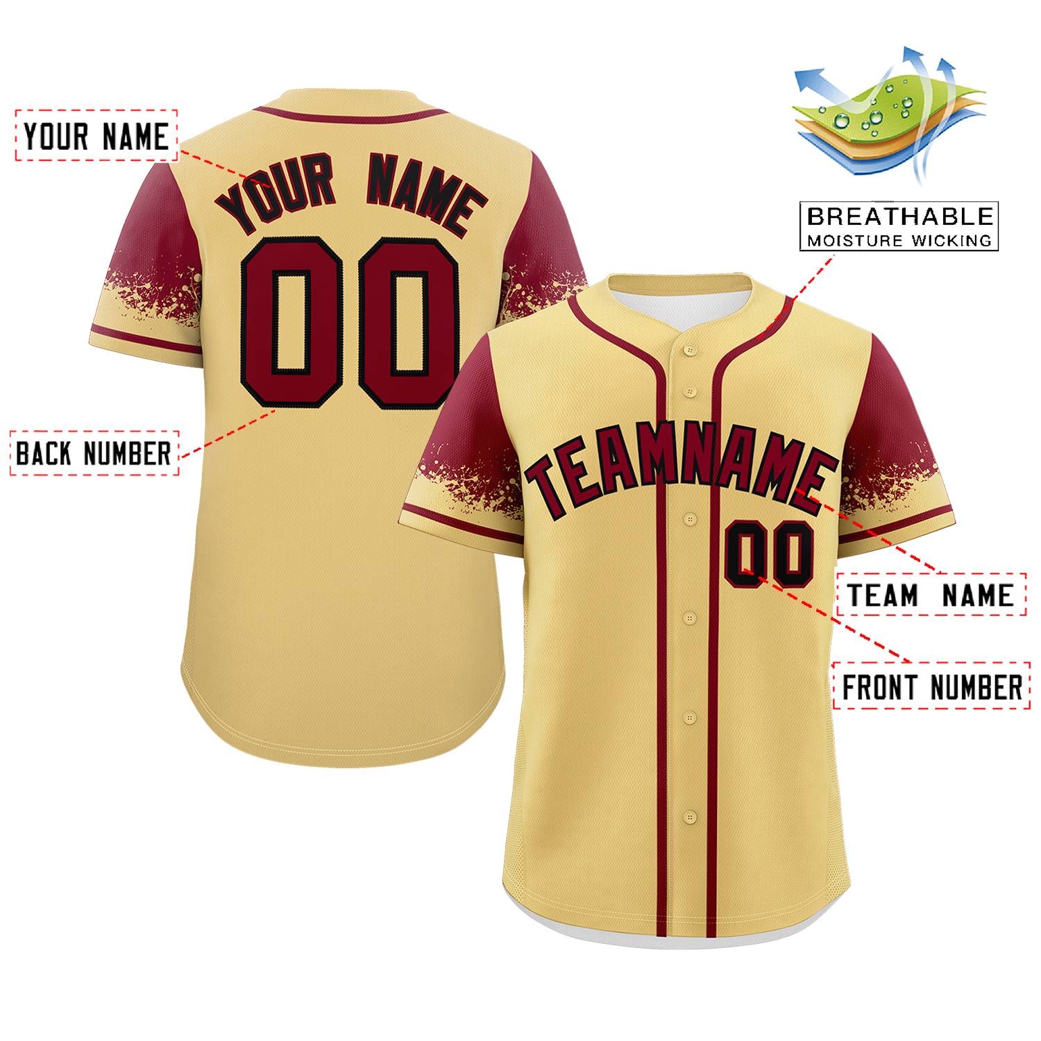 Custom Khaki Crimson Personalized Raglan Sleeves Design Authentic Baseball Jersey