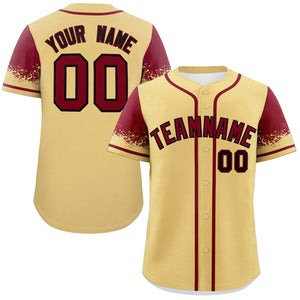 Custom Khaki Crimson Personalized Raglan Sleeves Design Authentic Baseball Jersey