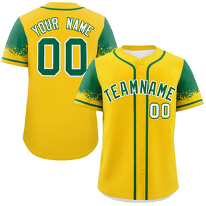 Custom Gold Kelly Green Personalized Raglan Sleeves Design Authentic Baseball Jersey