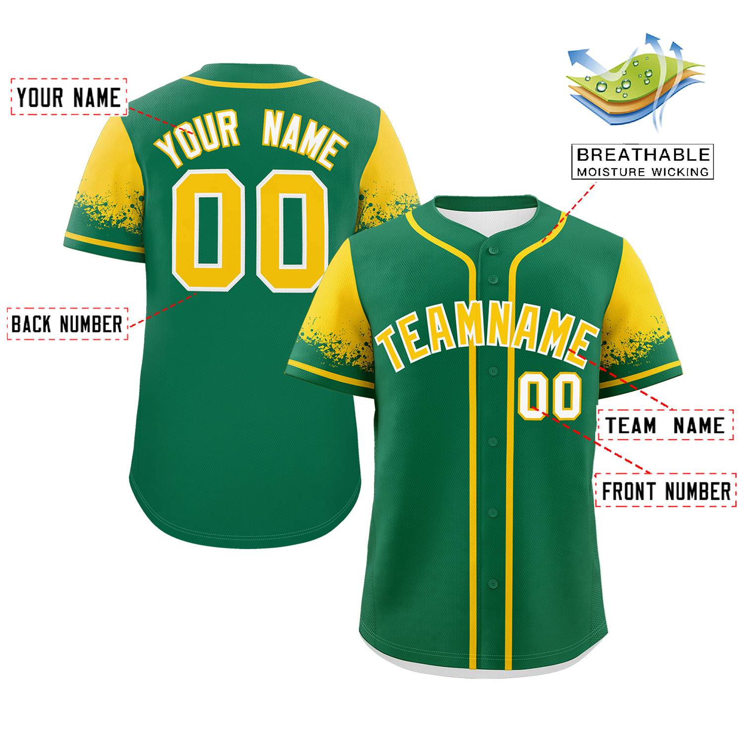 Custom Kelly Green Gold Personalized Raglan Sleeves Design Authentic Baseball Jersey