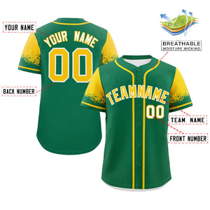 Custom Kelly Green Gold Personalized Raglan Sleeves Design Authentic Baseball Jersey