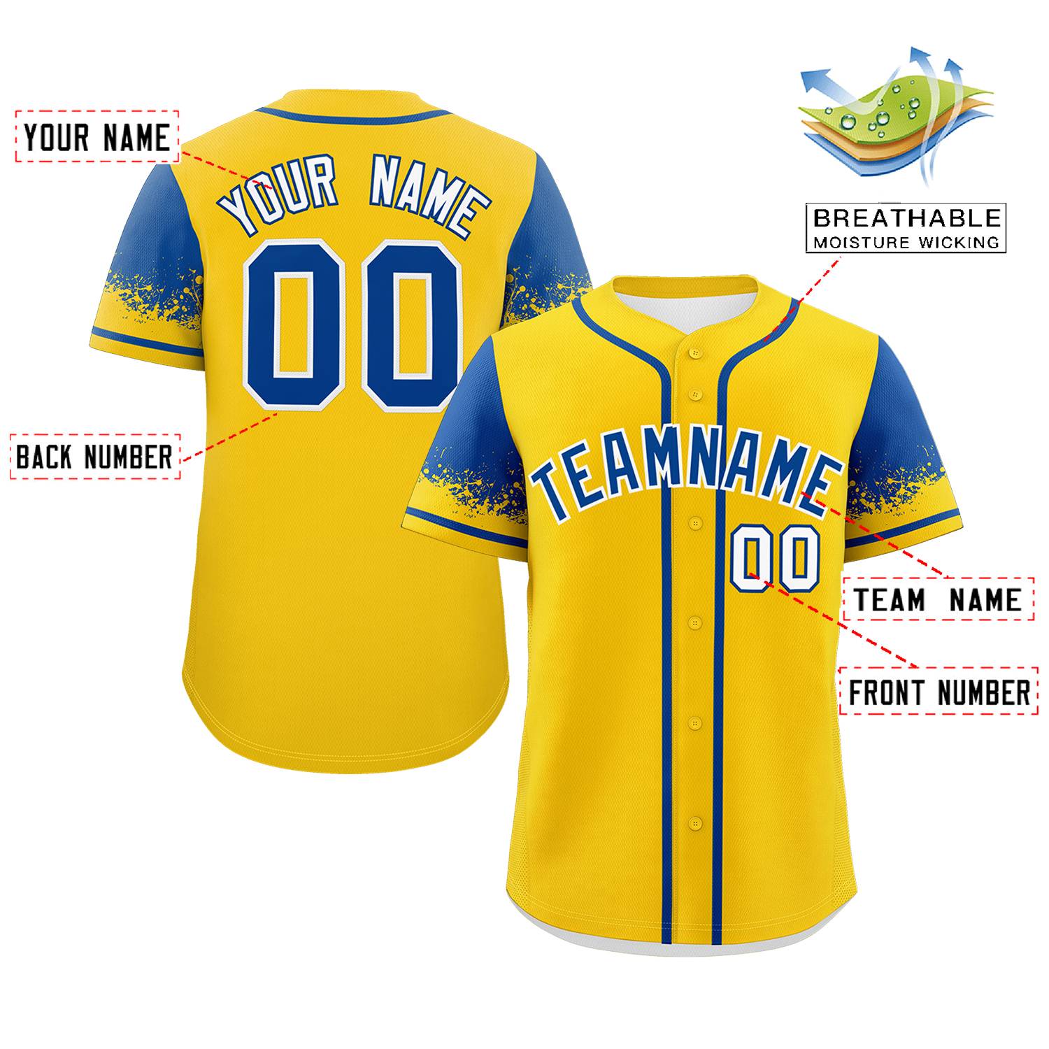 Custom Gold Royal Personalized Raglan Sleeves Design Authentic Baseball Jersey