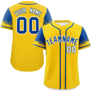 Custom Gold Royal Personalized Raglan Sleeves Design Authentic Baseball Jersey