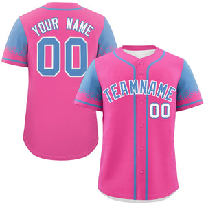 Custom Pink Light Blue Personalized Raglan Sleeves Design Authentic Baseball Jersey