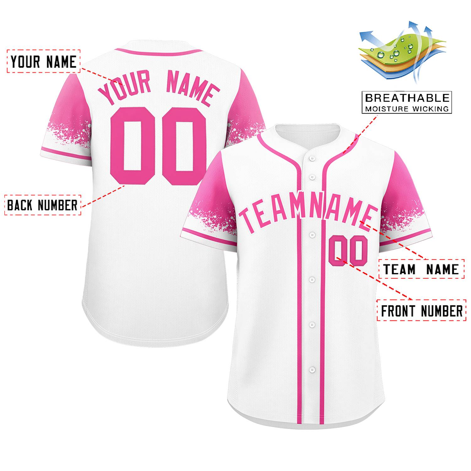 Custom White Pink Personalized Raglan Sleeves Design Authentic Baseball Jersey