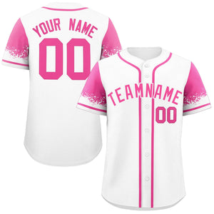 Custom White Pink Personalized Raglan Sleeves Design Authentic Baseball Jersey