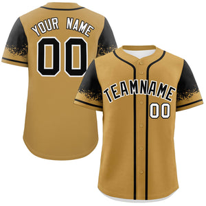 Custom Old Gold Black Personalized Raglan Sleeves Design Authentic Baseball Jersey