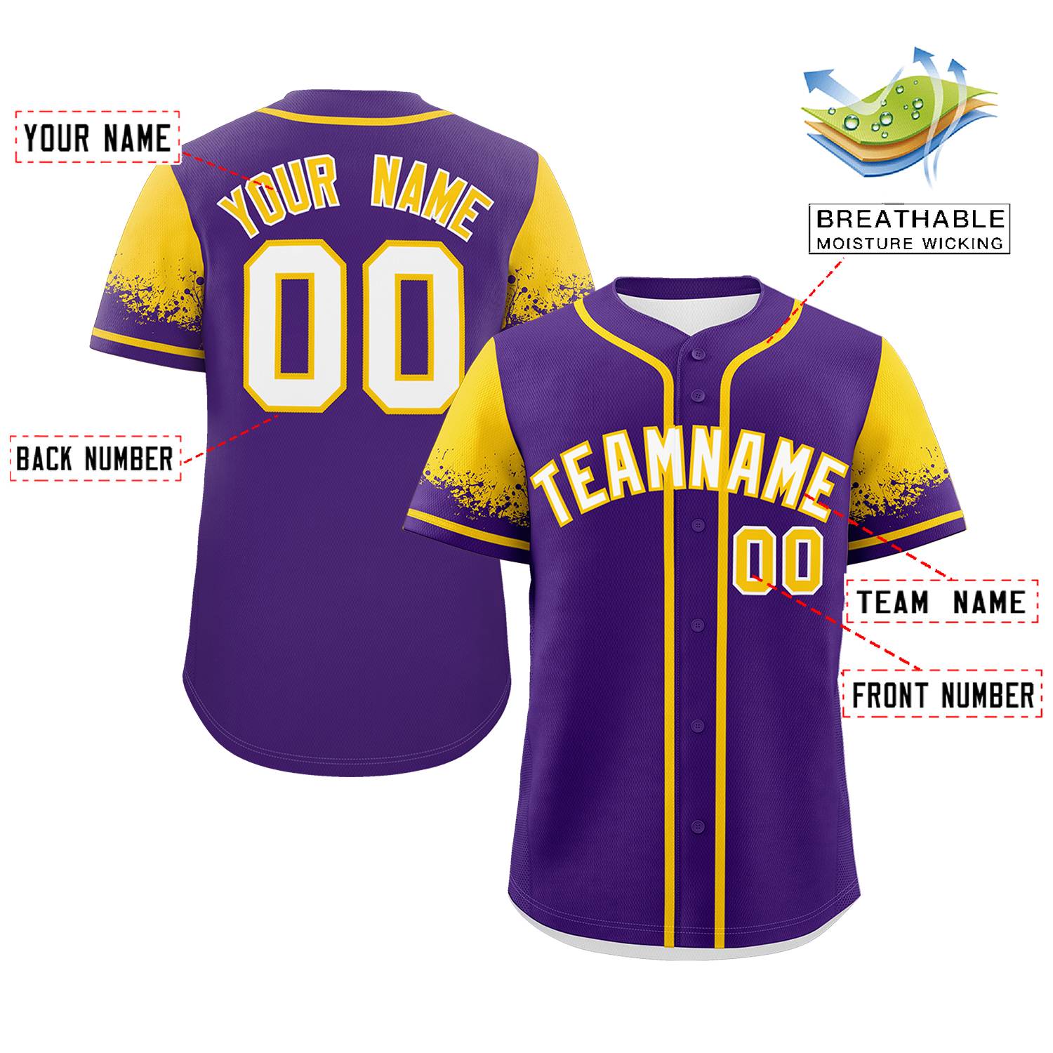 Custom Purple Gold Personalized Raglan Sleeves Design Authentic Baseball Jersey