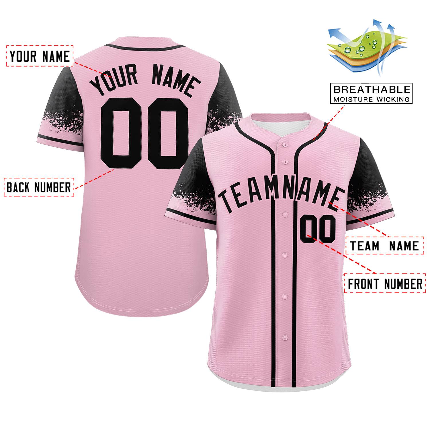 Custom Light Pink Black Personalized Raglan Sleeves Design Authentic Baseball Jersey