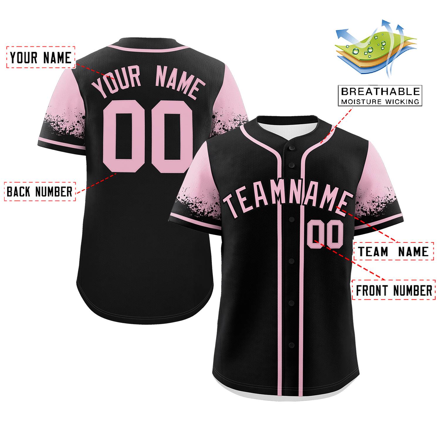 Custom Black Light Pink Personalized Raglan Sleeves Design Authentic Baseball Jersey