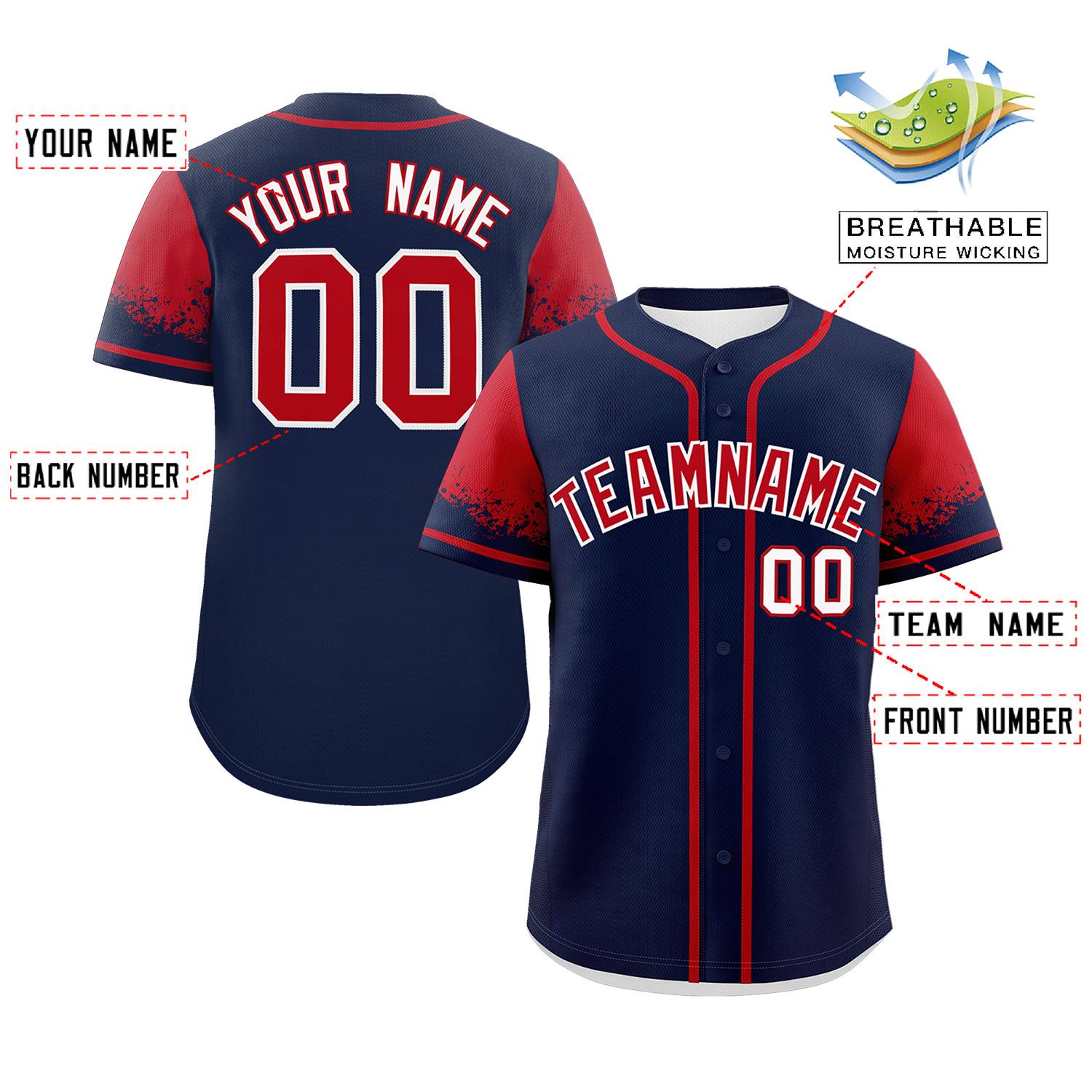 Custom Navy Red Personalized Raglan Sleeves Design Authentic Baseball Jersey