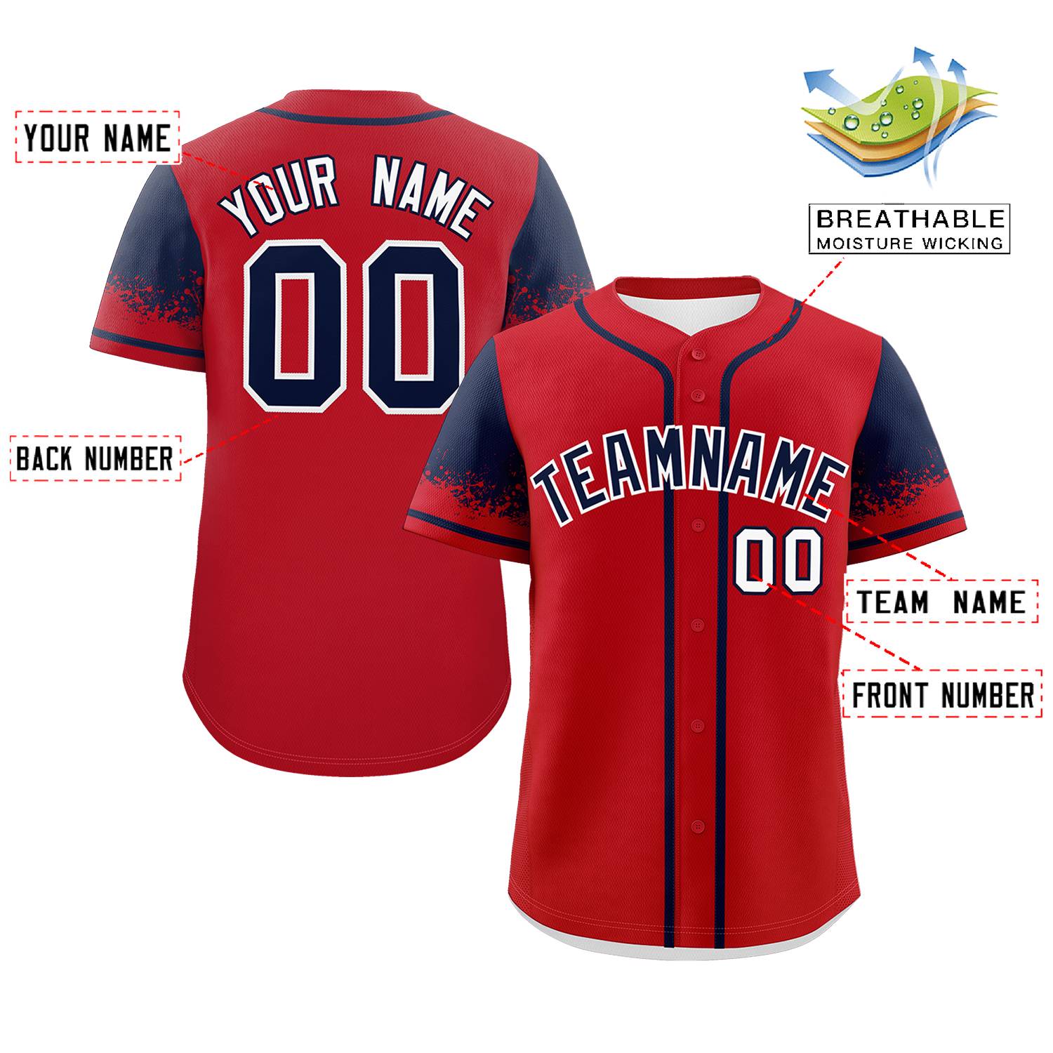 Custom Red Navy Personalized Raglan Sleeves Design Authentic Baseball Jersey