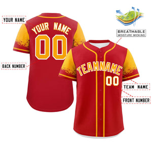 Custom Red Yellow Personalized Raglan Sleeves Design Authentic Baseball Jersey