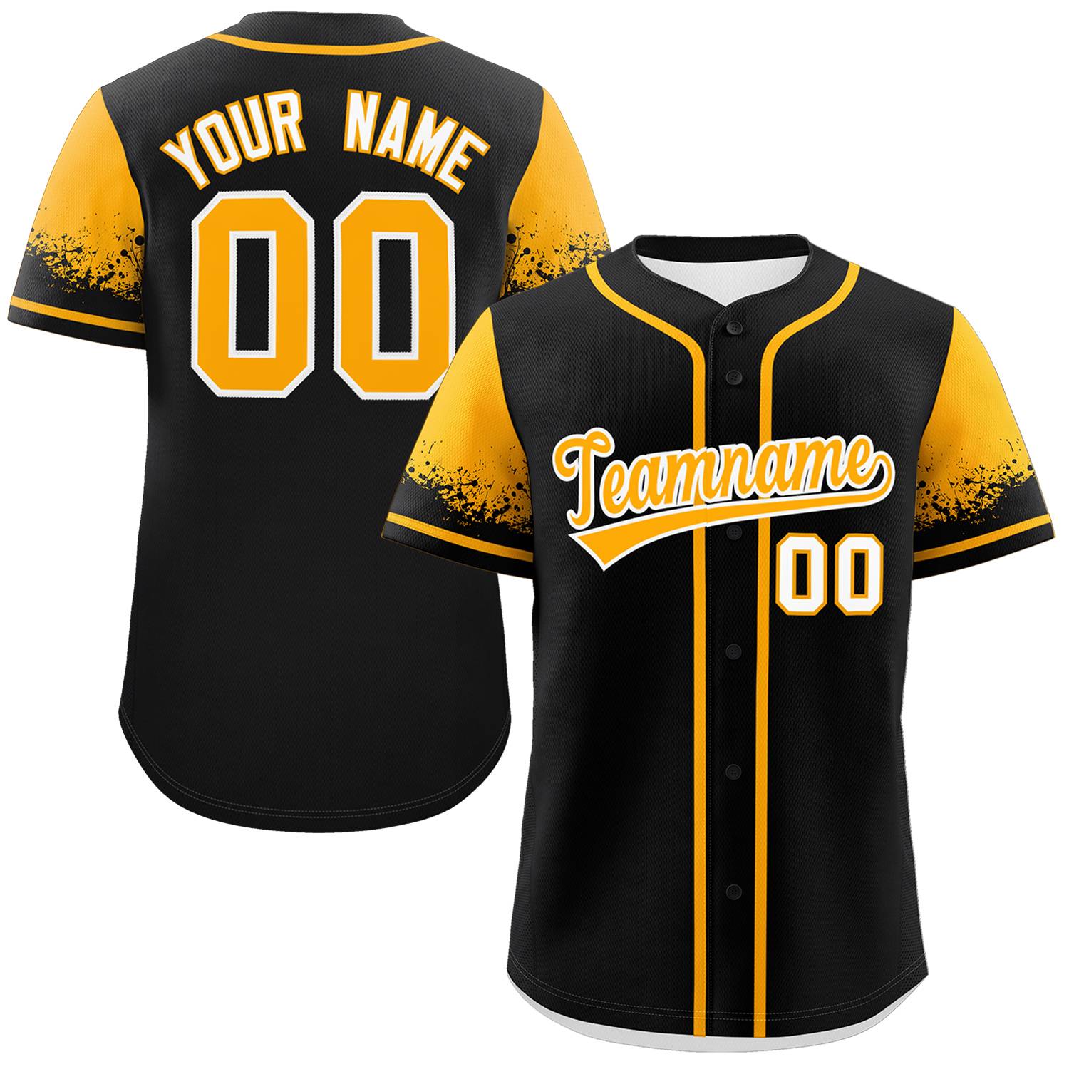 Custom Black Yellow Personalized Raglan Sleeves Design Authentic Baseball Jersey