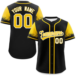 Custom Black Gold Personalized Raglan Sleeves Design Authentic Baseball Jersey