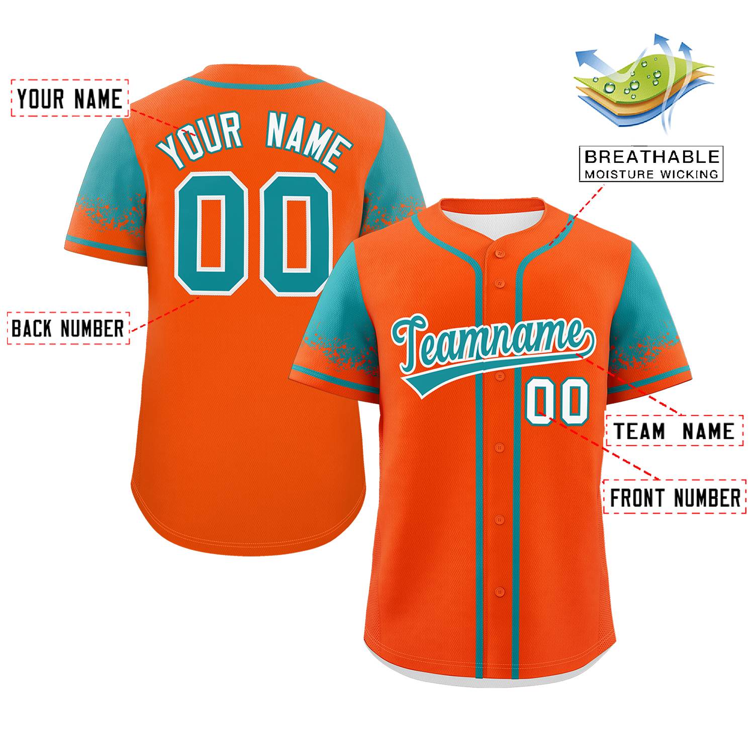 Custom Orange Aqua Personalized Raglan Sleeves Design Authentic Baseball Jersey