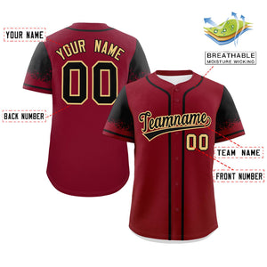 Custom Crimson Black Personalized Raglan Sleeves Design Authentic Baseball Jersey