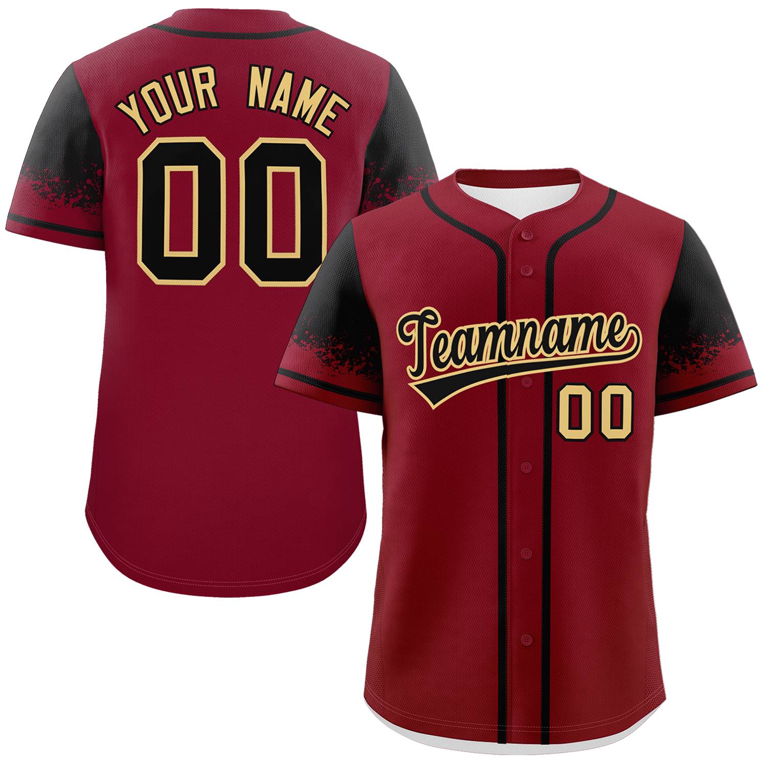 Custom Crimson Black Personalized Raglan Sleeves Design Authentic Baseball Jersey