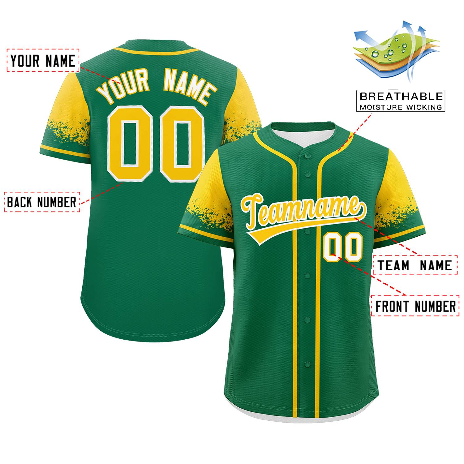 Custom Kelly Green Gold Personalized Raglan Sleeves Design Authentic Baseball Jersey