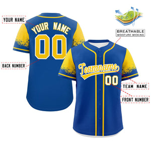 Custom Royal Gold Personalized Raglan Sleeves Design Authentic Baseball Jersey