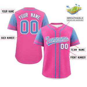 Custom Pink Light Blue Personalized Raglan Sleeves Design Authentic Baseball Jersey