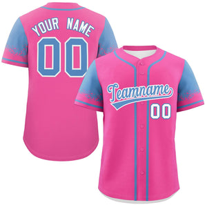 Custom Pink Light Blue Personalized Raglan Sleeves Design Authentic Baseball Jersey