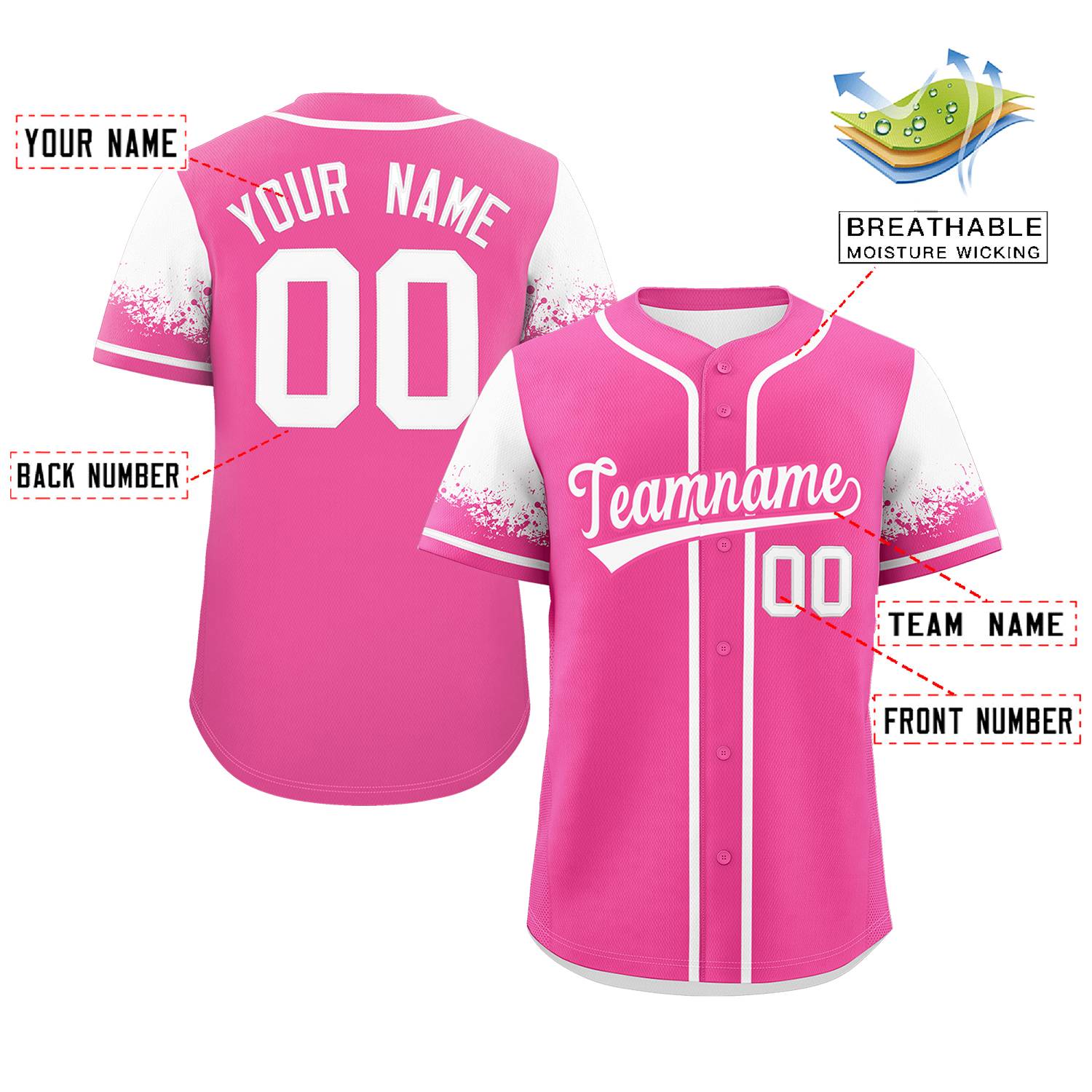 Custom Pink White Personalized Raglan Sleeves Design Authentic Baseball Jersey