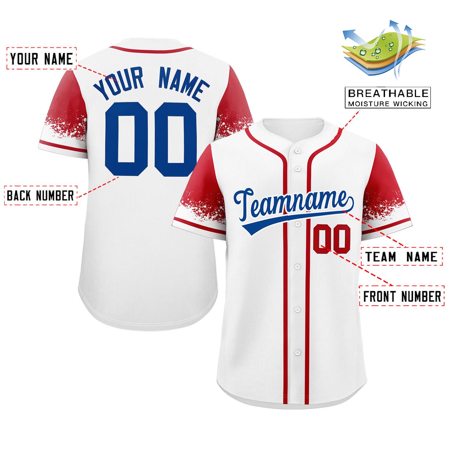 Custom White Red Personalized Raglan Sleeves Design Authentic Baseball Jersey