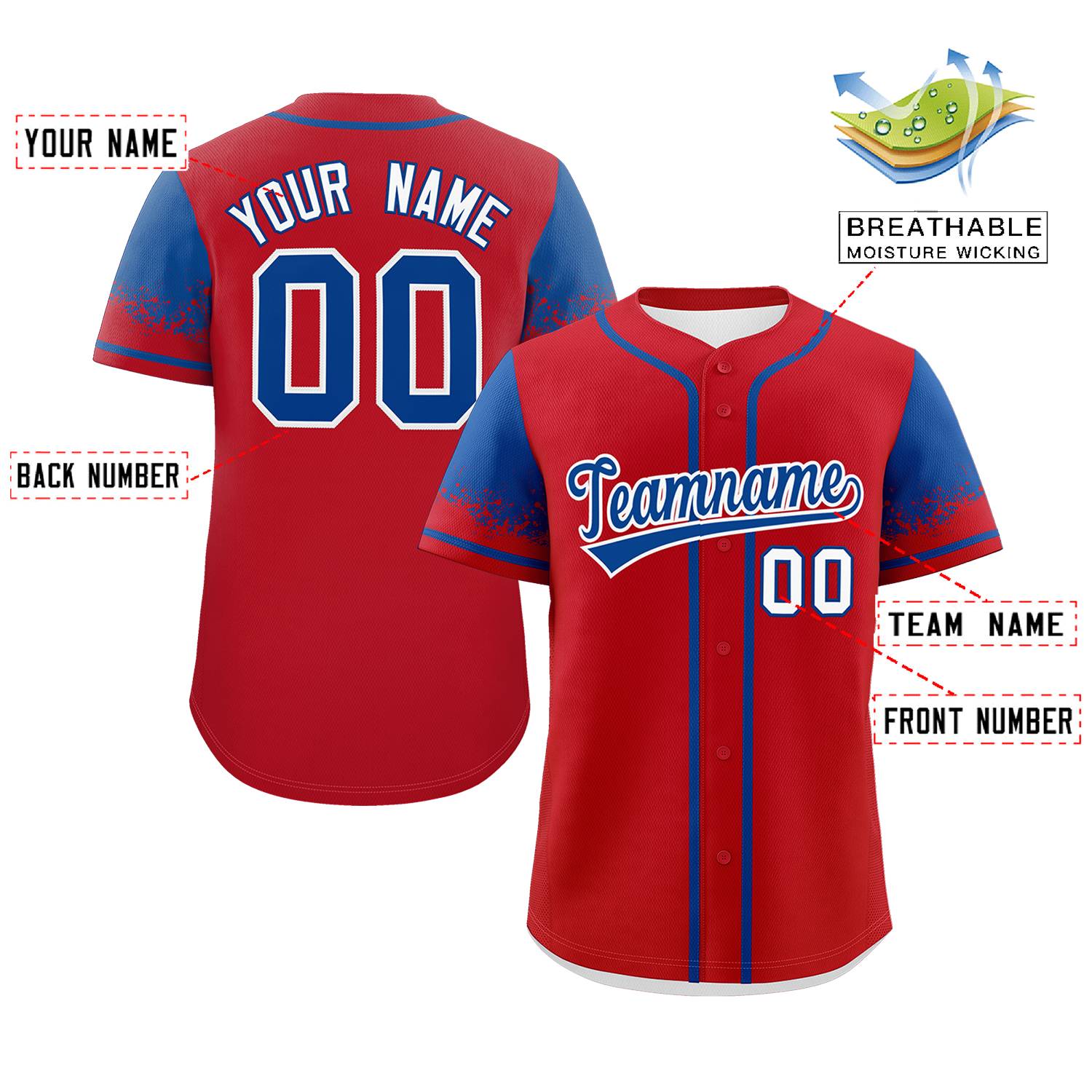 Custom Red Royal Personalized Raglan Sleeves Design Authentic Baseball Jersey